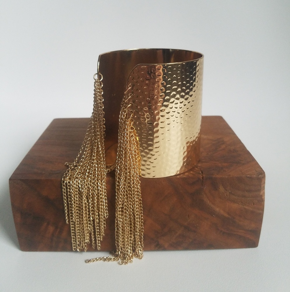 Gold Cuff with Chain Fringe
